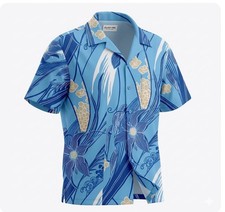 Vintage 80s Royal Palm Hawaiian Shirt Mens L Blue Beige Floral Jetted USA Made