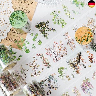 Scrapbooking Zubehör Set, 3 Rolls Pre-cut PET Plant Washi Tape, Blumen Tapes 
