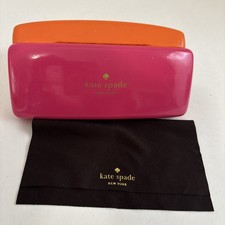 Kate Spade New York Pink Orange Eyeglass Case Wink Eyes Hard Case Cleaning Cloth