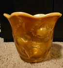 Vintage Fenton 8 Atlantis Marigold Orange Carnival Glass Koi Fish Vase Bowl