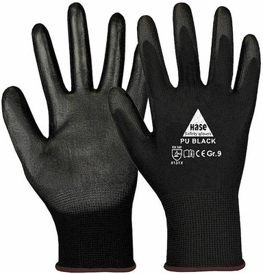 Hase Pu black/grey/ white Nylon Montagehandschuh Polyesterstrick 10 Paar Gr 6-11
