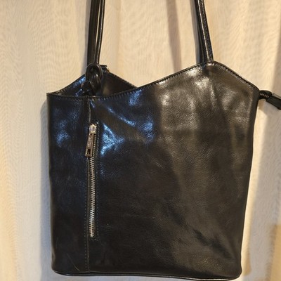 Tuscany Leather Patty Shoulder Bag Convertible Backpack black hand-Made in Italy