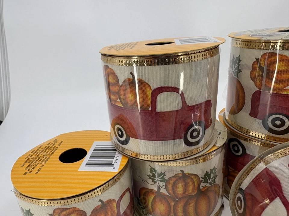 NEW! 3 x Wire-Edged Ribbon Fall Leaves Red Truck Crafters Square 2.5 in x 108 in - Image 2 of 4