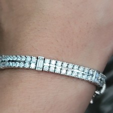 QVC Diamonique Double Row Baguette Cut Stone Tennis Bracelet 7.25"