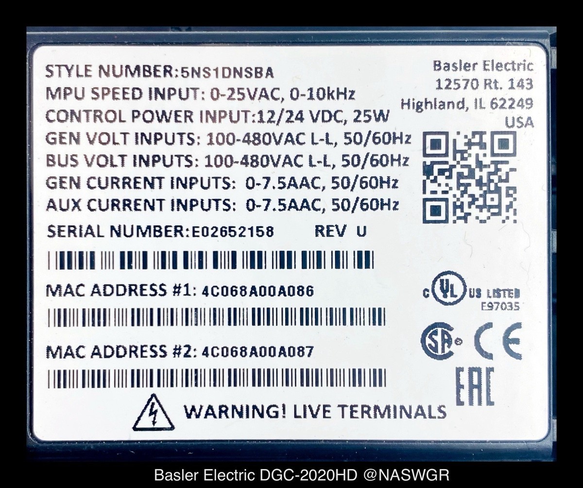Dcy3ページ Basler Electric DGC-2020HD-5NS1DNSBA Digital Genset Controller