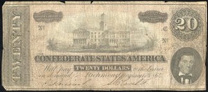 US Confederate Currency 1864 $20 Note Richmond Virginia Civil War Paper Money