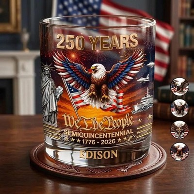 4th of July We The People Whiskey Glass America 250 Personalized Gift