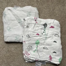 Muslin Swaddle Baby Blanket LOT of 2 Aden + Anais Lulujo Bamboo Soft Infant