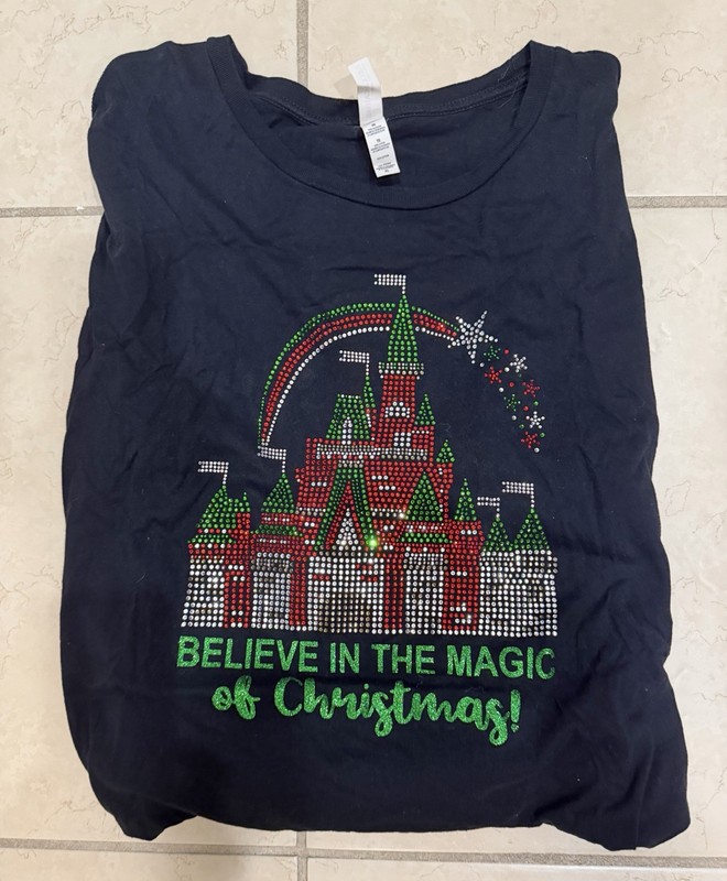 Cinderella Castle Rhinestone Long sleeve Christmas tee XL