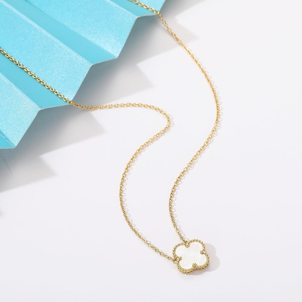 Alternate view of Clover Pendant Necklace For Women 18k Gold Plated Four Leaf White