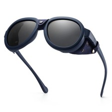 Retro Aviator Steampunk Polarized Sunglasses with Leather Side Shield Vintage...