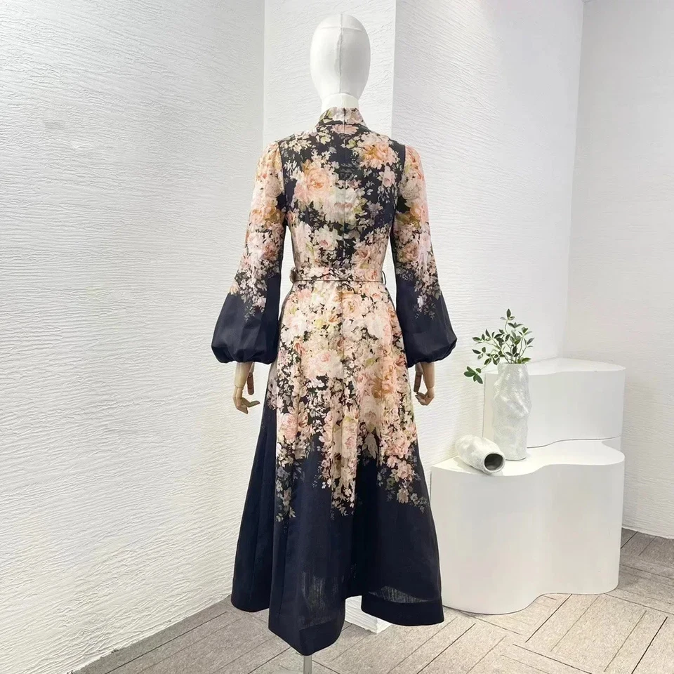 Zimmermann Style Floral Linen Midi Dress - Image 2 of 4