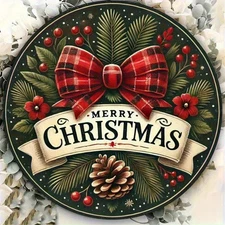 Festive Christmas Bow Garden Sign Pine Cones Holly