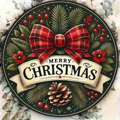 Festive Christmas Bow Garden Sign Pine Cones Holly
