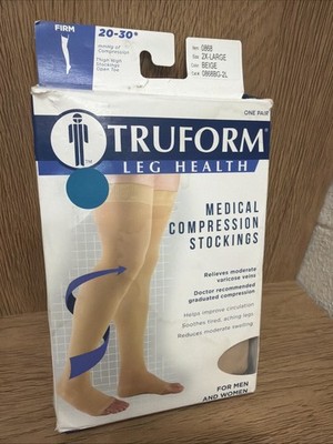 Truform Stockings Thigh High Open Toe 20-30 mmHg 2X-Large Beige 0868,