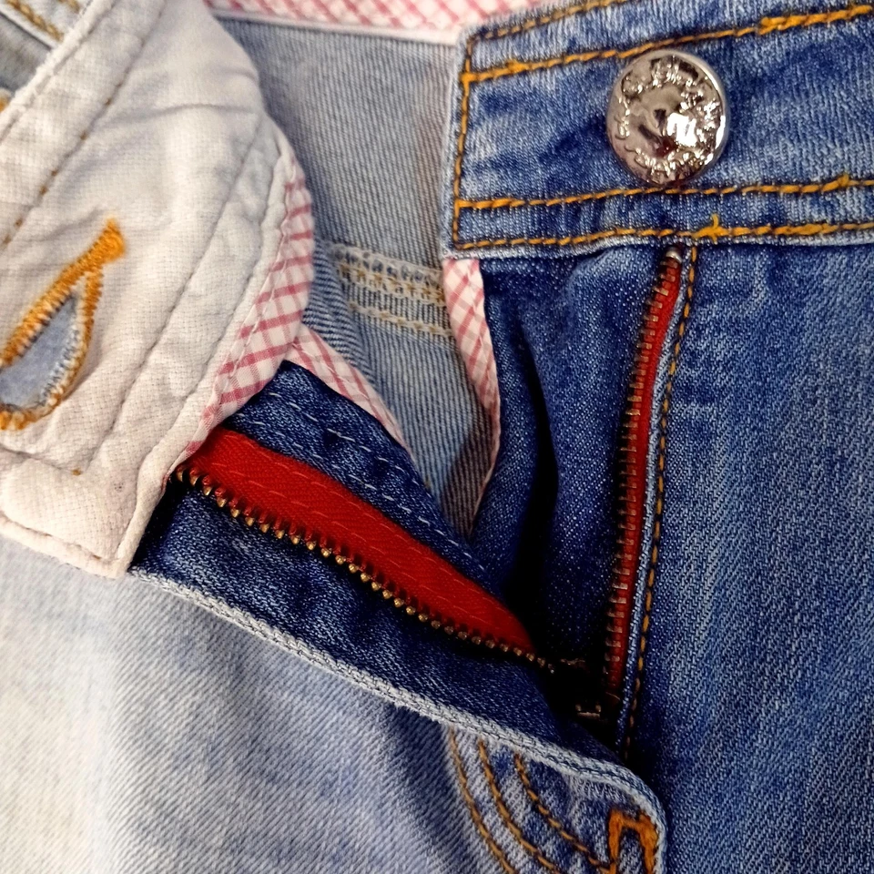 Pantalones de mezclilla de colección Blu Byblos para hombre 34 lavado claro elásticos pierna recta hechos en Italia Foto 4 de 4