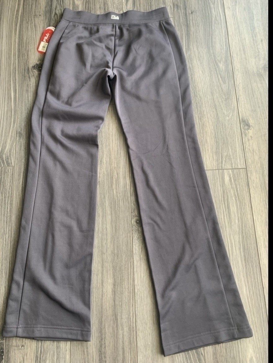 Pantaloni yoga donna X Small super morbidi nuovi con etichette FILA SPORT gamba larga grigio scuro