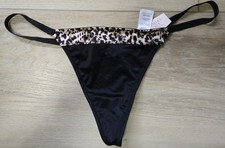 NWT Vintage Victoria's Secret Black Animal Silky Smooth V-String Panties O/S