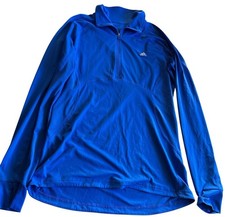 Adidas Climalite 1/4 Zip Women Large Blue Thumb holes Workout Top Long Sleeve