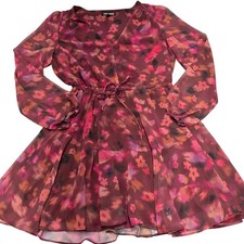 Steve Madden Dress Womens Small Pink Floral Kara Mini Puff Sleeve