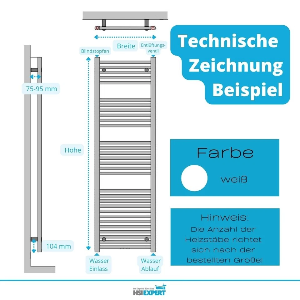 Elektro Design Badheizkörper Handtuchtrockner Wandheizung weiß gerade Heizstab - Bild 4 von 4