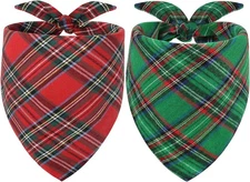 Vivifying Dog Christmas Bandana, 2 Pack Classic Plaid Large, 