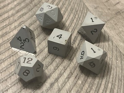 Vintage Gamescience OOP set opaque gray 5 rpg ad&d dice (d20 devoid) 030424@