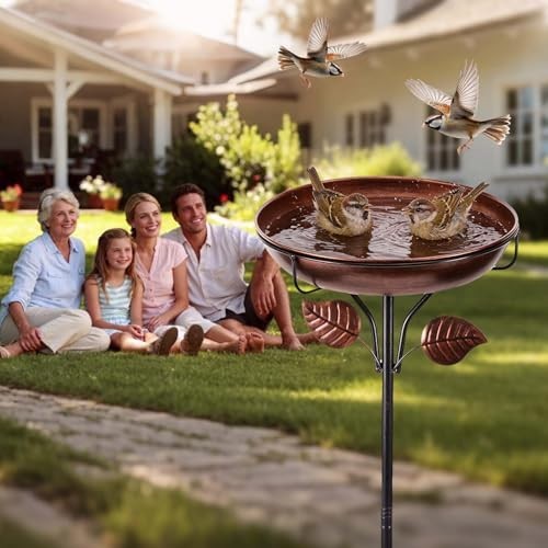 Outdoor Metal Bird Bath - Weatherproof, Detachable, 40" Tall Garden Decor, Retro - Afbeelding 8 van 8