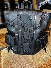 Gucci Black GG Logo Embossed Leather Backpack with Dust Bag Unisex