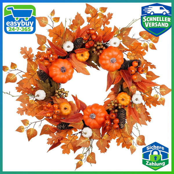 Herbst TüRkranz 61Cm KüNstlich GrüN FüR HaustüR Wand Fenster Deko Zuhause-image