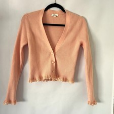 For Love and Lemons Cardigan Medium Peach Knit Lace Button Nina Long Sleeve