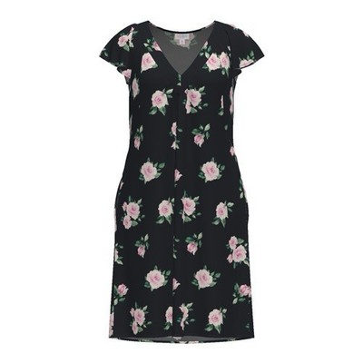 LuLaRoe Chaylin Ruffle Sleeve V-Neck Dress - Black With Pink Floral - 2XL