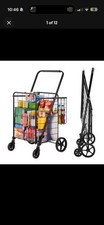 VEVOR Folding Shopping Cart Rolling Grocery Cart with Double Baskets 110 LBS
