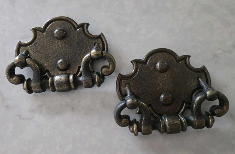 Unique Heavy  Large Drawer Pull Brass 4" x 3" salvage lot of 2 - Marked N5545