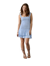 American Eagle Smocked Blue Mini Dress XL Ruffle Tiered Cotton Stretch NWT