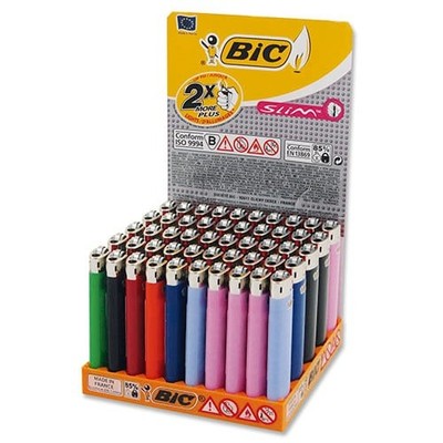 Feuerzeug BiC Slim aus Kunststoff in Unifarben 50 Stück