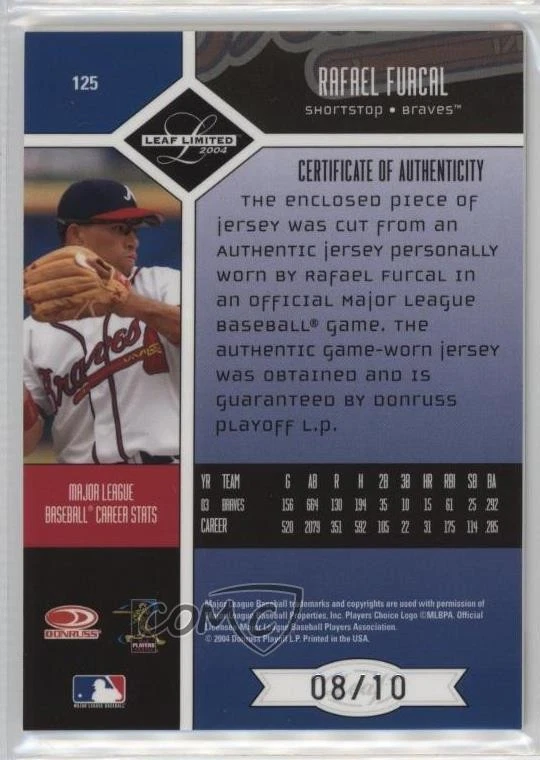 2004 Leaf Limited Monikers Jerseys Signatures /10 Rafael Furcal #125 Auto - Image 2 of 2