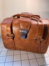 Vintage retro brown pleather/faux leather camera bag with shoulder strap