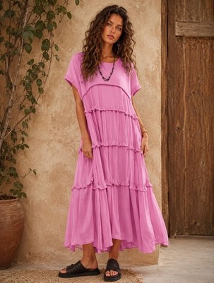 Free People Stacy Midi Dress S Mauve Clair de Lune Oversized Boho