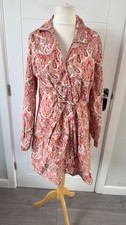 Next Women’s Paisley Shirt Dress Belted Boho Mini UK 12 M Pink B58