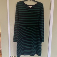 Michael Kors Sweater Dress Blue & Green Asymmetrical Stitching Long Sleeve XL