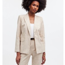 Madewell The Slim Blazer Single Breasted Jacket Glen Plaid Linen Preppy, Size 4