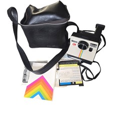 Vintage Polaroid One Step SX-70 Land Camera Rainbow Stripe Bag  Manual Untested