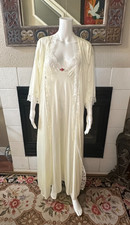 Vintage Ivory Petra Fashions Peignoir Nightgown and Robe Set Lace Trim Medium
