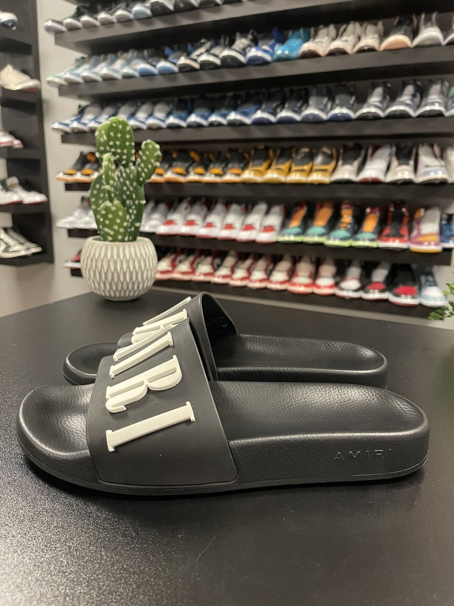 Size 40/7US Amiri Pool Slide Logo Black White Original Box PS22MFF001