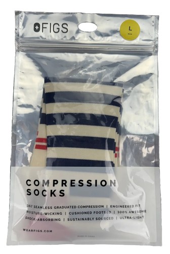 Figs Scrub Compression Socks Men’s Americana Stripe Navy Blue Red Size L