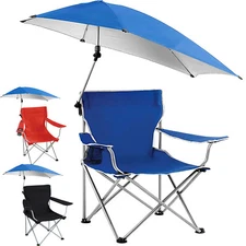 Foldable Beach Camping Chair with Adjustable Umbrella Portable UPF 50 Protection