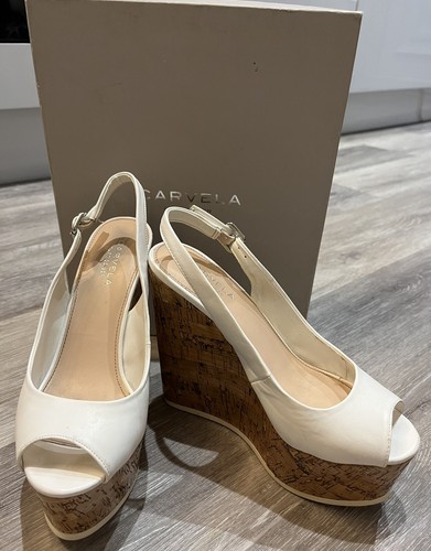 Carvela white cork wedge sandals Peep 