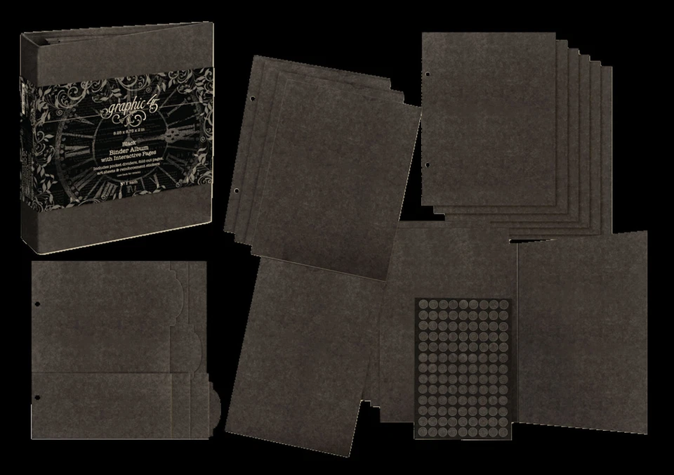Graphic45 ЧЕРНЫЙ ПЕРЕПЛЕТ АЛЬБОМ с интерактивными страницами альбом для вырезок художественный журнал - Изображение 2 из 2