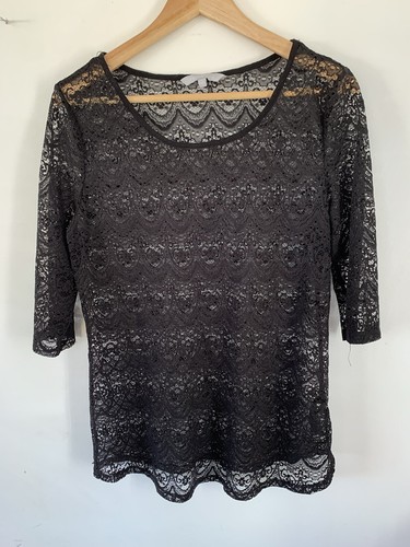 Ladies Red Herring Black Lace Top Smart Size 14 See-through | eBay